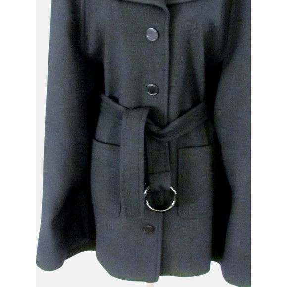 Michael Kors Black Wool Blend Designer Trench Belted Cape Size Large - Picture 10 of 11